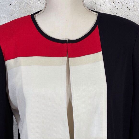 Misook Womens Knit Cardigan Size Medium Black Red White Colorblock Open Front - Picture 3 of 9